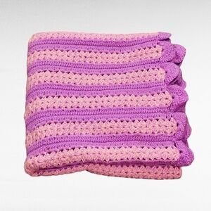 Handmade Crochet Purple Throw Blanket 71.5" x 43.5"